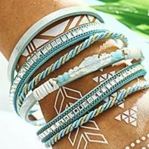 Multi-layer leather boho bracelet. Magnetic clasp